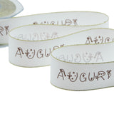 Bords en polycoton Lurex 40 mm Imprimé Salutations Blanc