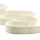 Raso Seta 25 mm Stampa Buon Natale Oro