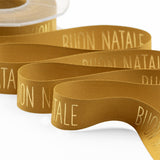 Satin de soie 25 mm imprimé moutarde Joyeux Noël