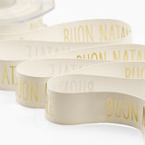 Raso Seta 25 mm Stampa Buon Natale Bianco Naturale