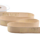 Raso Seta 25 mm Stampa Buon Natale Beige