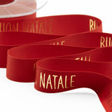 Satin de soie 25 mm imprimé Joyeux Noël rouge