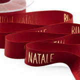 Satin de soie 25 mm imprimé Joyeux Noël Amarante