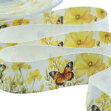 Satin de soie 25 mm à imprimé floral jaune