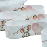 Raso Seta 25 mm Stampa Balloon Elefante Rosa