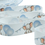 Raso Seta 25 mm Stampa Balloon Elefante Azzurro