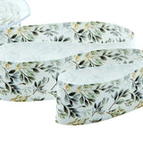 Satin de soie 40 mm imprimé feuillage bleu clair