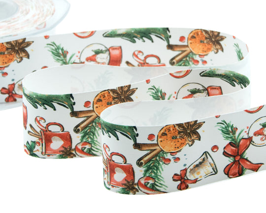 Satin de soie imprimé bonbons de Noël 40 mm