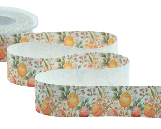 Satin de soie 40 mm avec imprimé feuillage vert