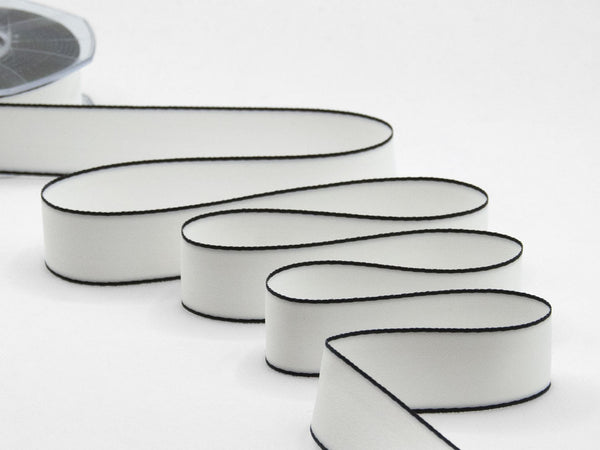 doppio raso opaco bordi neri 25 mm bianco naturale