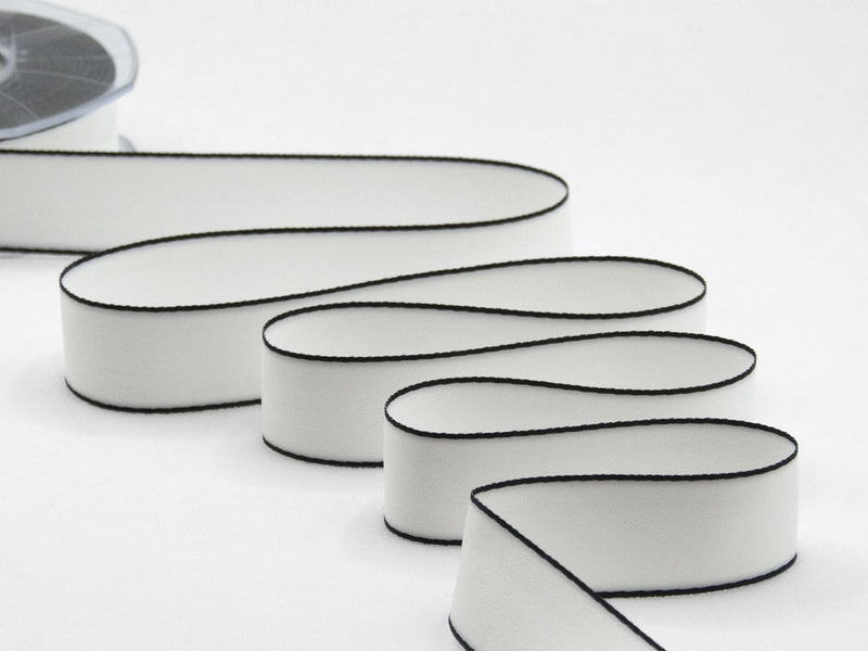 doppio raso opaco bordi neri 25 mm bianco naturale