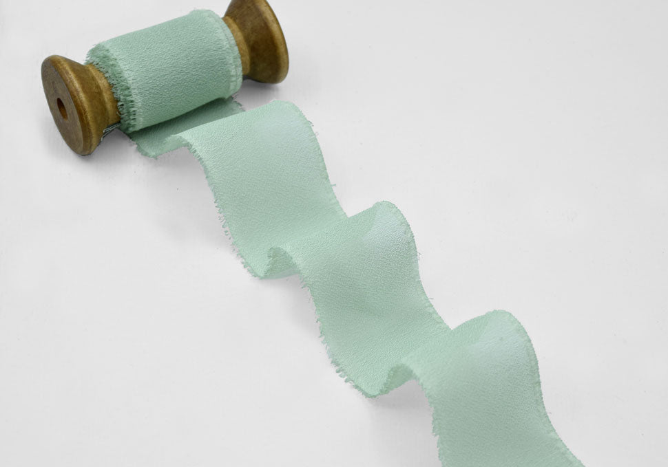 crepe effetto seta sfrangiato 40 mm verde mare