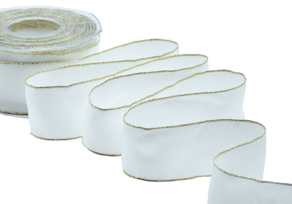 sablè bordi lurex 40 mm bianco naturale / oro