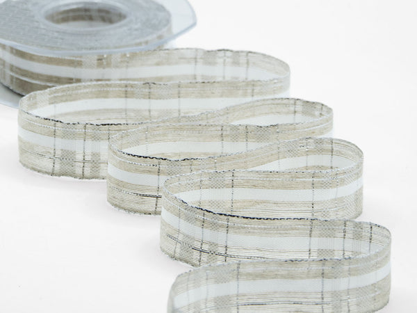 Lino Scozzese Con Lurex 25 mm Bianco Con Argento