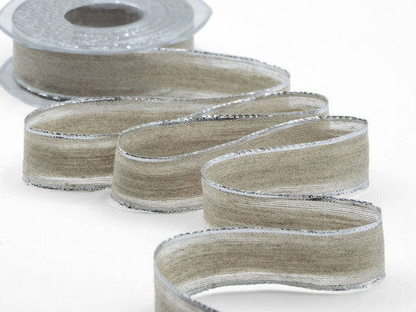 Linen Degrade Ribbon 30 MM Silver Colored Copper Edges