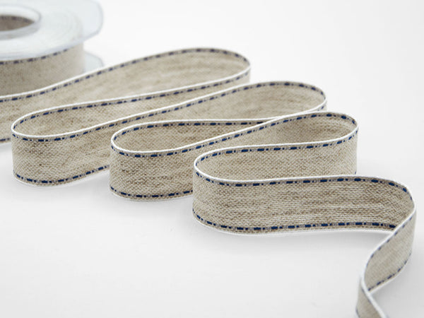 Ribbon linen hemp stuntura26 mm dark blue