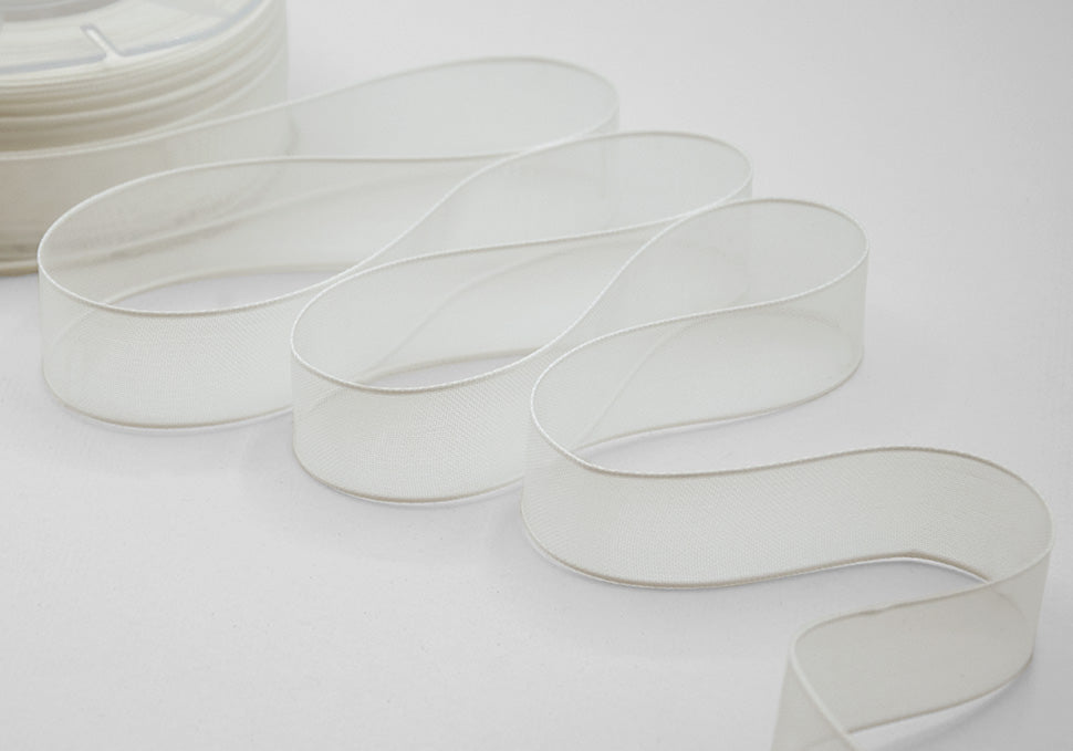 velo bordi raso 25 mm bianco naturale
