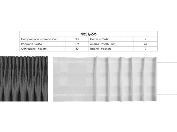 Curtain Tape 2 Pockets 2 Strings 65mm