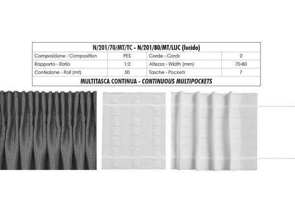 Fettuccia Arricciatende Multitasche 2 Corde Alta 70mm