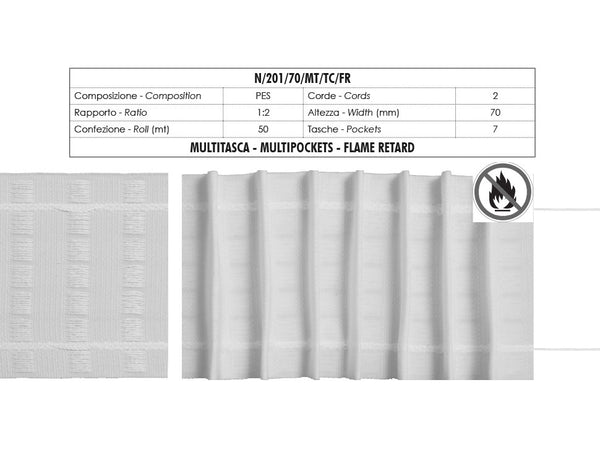 Fettuccia Arricciatende Multitasca Tasca Continua 2 Corde 70mm