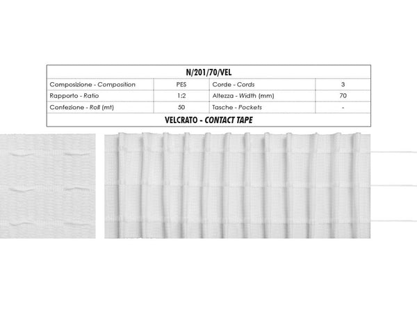 Hook-and-loop Curtain Tape with 3 Strings 70mm 