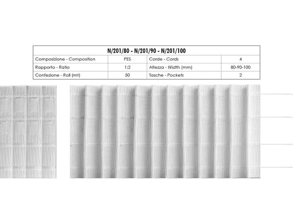 Curtain Tape 2 Pockets 4 Strings 80mm