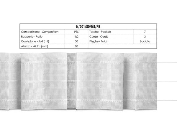 Fettuccia Arricciatende Multitasca Piega Baciata 3 Corde 80mm