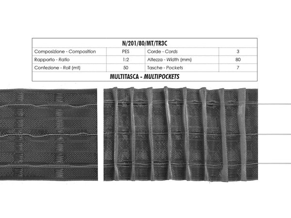 Fettuccia Per Tende Trasparente Multitasche 3 Corde 80mm