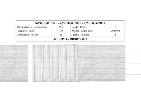 Ruban Fronceur Multi-poches 3 Cordes 80mm