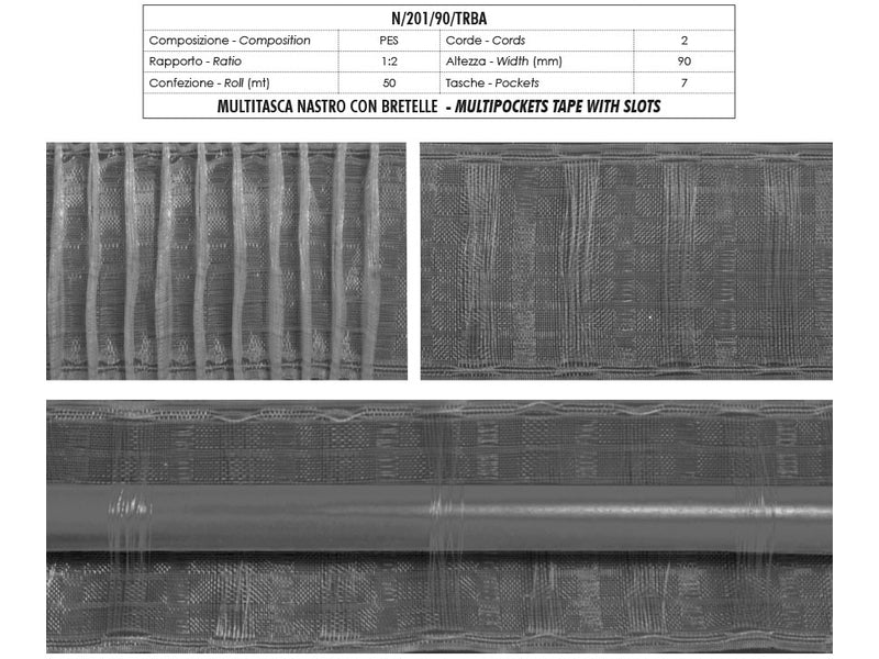 Fettuccia Trasparente Per Tende Con Fili Per Bastoni e Tasche 90mm