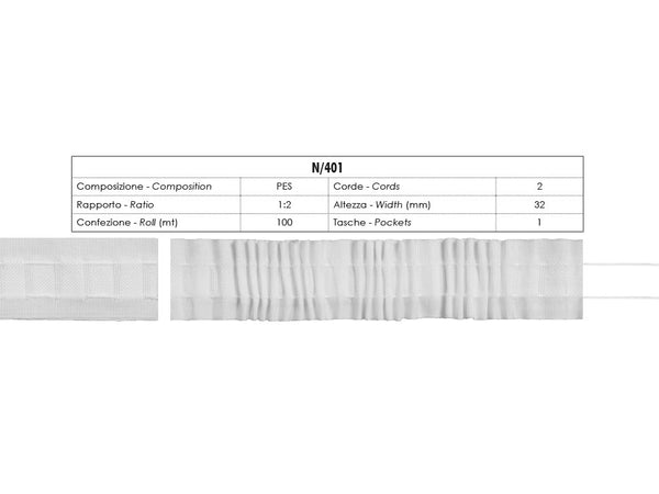 Fettuccia Arricciatende 1 Tasca 2 Corde 32mm