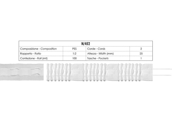 Fettuccia Arricciatende 1 Tasca 2 Corde 25mm