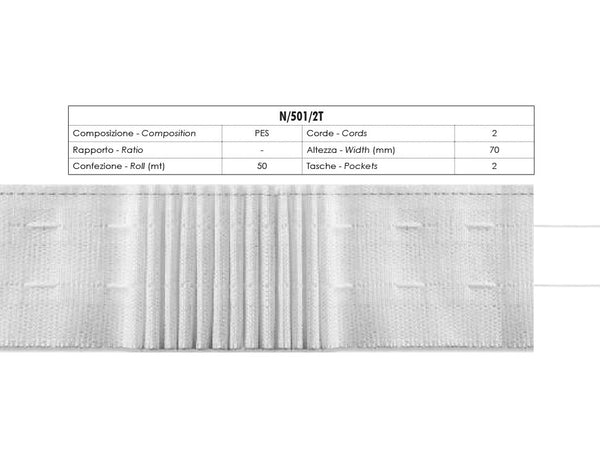 Ruban Fronceur Lourd 2 Poches 2 Cordes 70mm