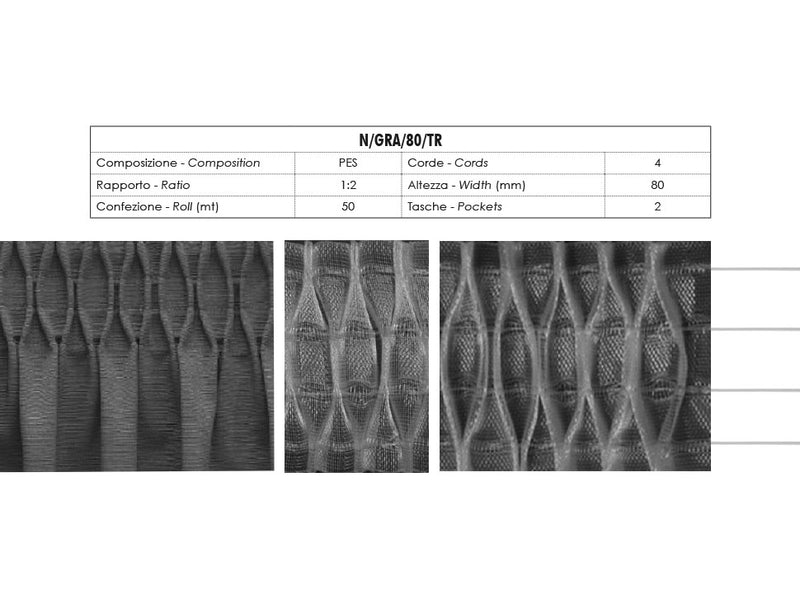 Fettuccia Trasparente Arricciatende A Nido D'Ape 2 Tasche 4 Corde 80mm