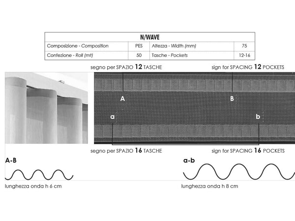 Transparent Curtain Tape Wave For Wave Curtains Without Strings 75mm