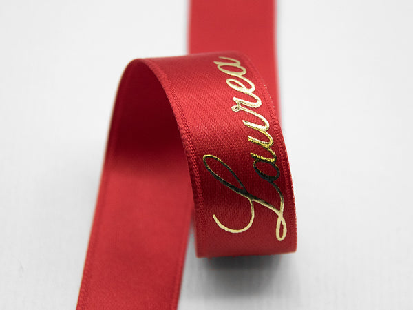 Double satin 16 mm gold degree print on red