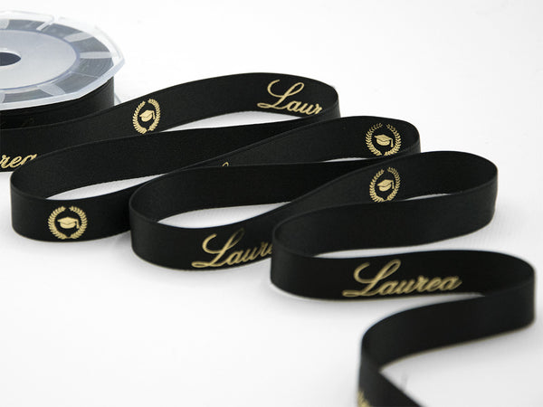 Double satin 16 mm gold degree print on black