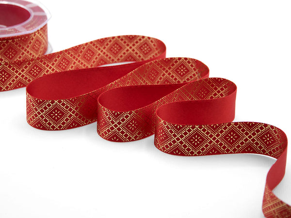 Doppio Raso 25 mm Stampa Decoro Elegante Rosso