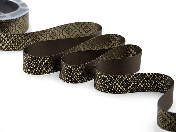 Doppio Raso 25 mm Stampa Decoro Elegante Marrone