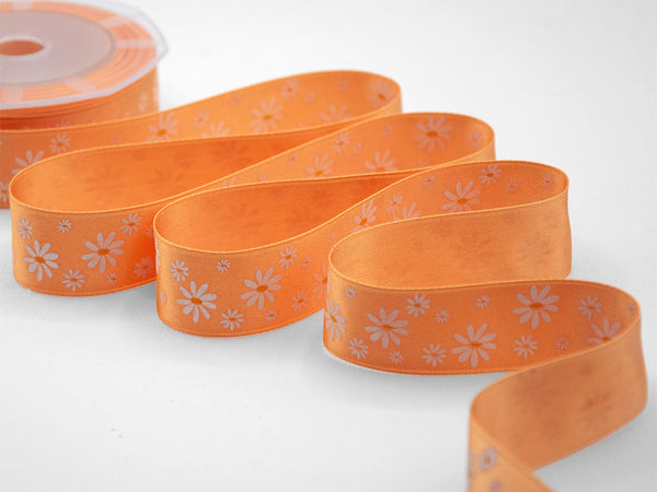 Double satin print serigraf.25 mm orange bicolor daisies
