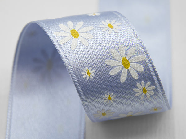 Double satin print serigraf.25 mm bicolor mallow daisies