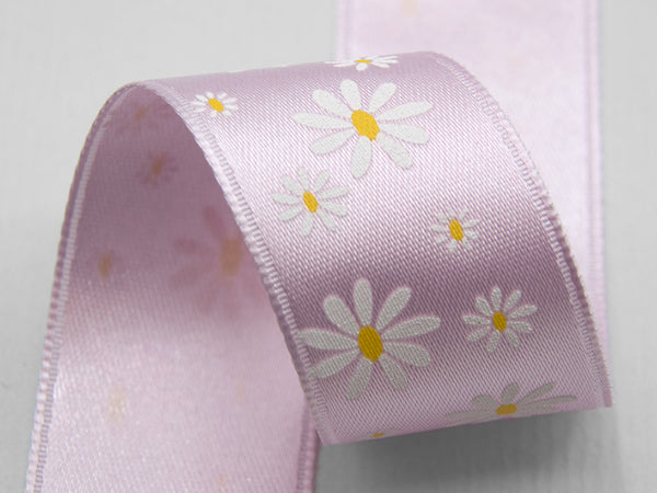 Doppio Raso Stampa Serigraf.25 mm Margherite Bicolor Rosa Baby