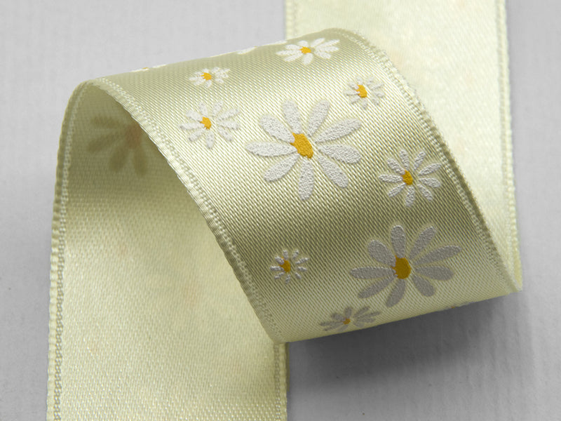 Double satin print serigraf.25 mm bicolor vanilla daisies