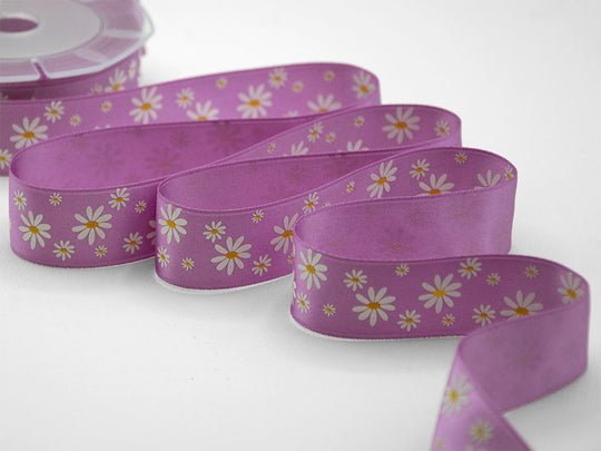 Double Satin Print Serigraf.25 mm Bicolor Daisies Cyclamino C