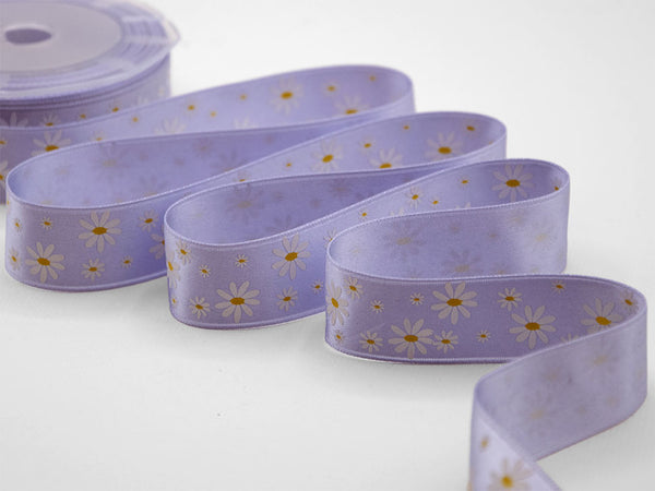 Double satin print serigraf.25 mm bicolor lilac daisies