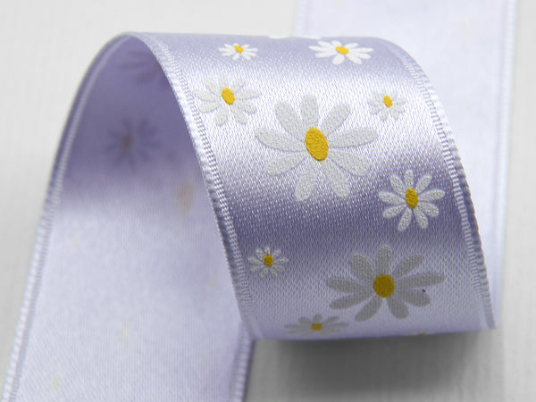 Double satin print serigraf.25 mm bicolor lilac daisies