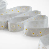 Doppio Raso Stampa Serigraf.25 mm Margherite Bicolor Grigio Perla