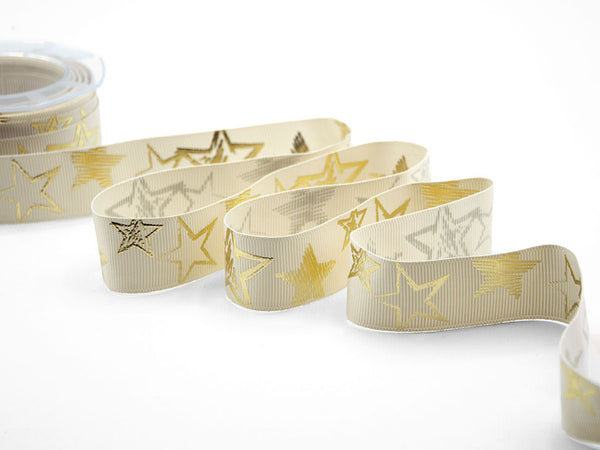 Gross grain 30 mm ivory print stars gold