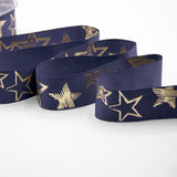 Gross grain 30 mm dark blue gold star print