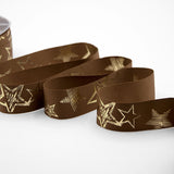 Gros Grain 30 mm Marrone Stampa Stelle Oro
